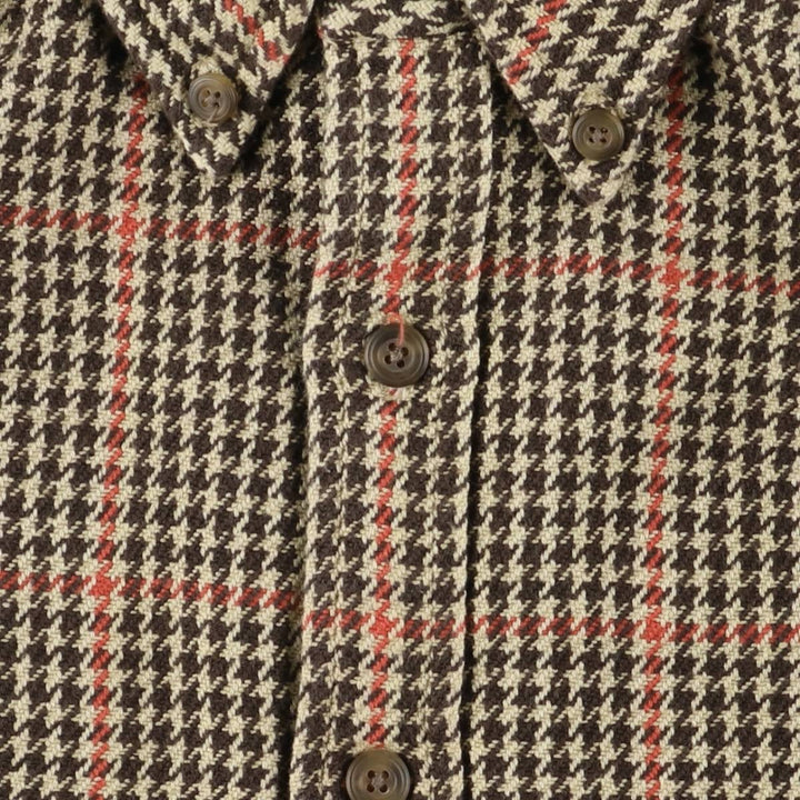 Vintage 90'S J.Crew Houndstooth Pattern Long Sleeve Button-Down Shirt, Men's Size Small cotton Beige type Vintage Second Hand