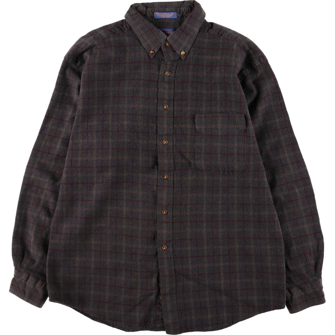 2000'S Pendleton Sir Pendleton Check Pattern Button-Down Long Sleeve Wool Shirt, Women's Size L wool Charcoal Vintage Second Hand