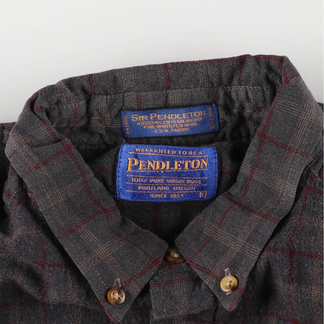 2000'S Pendleton Sir Pendleton Check Pattern Button-Down Long Sleeve Wool Shirt, Women's Size L wool Charcoal Vintage Second Hand