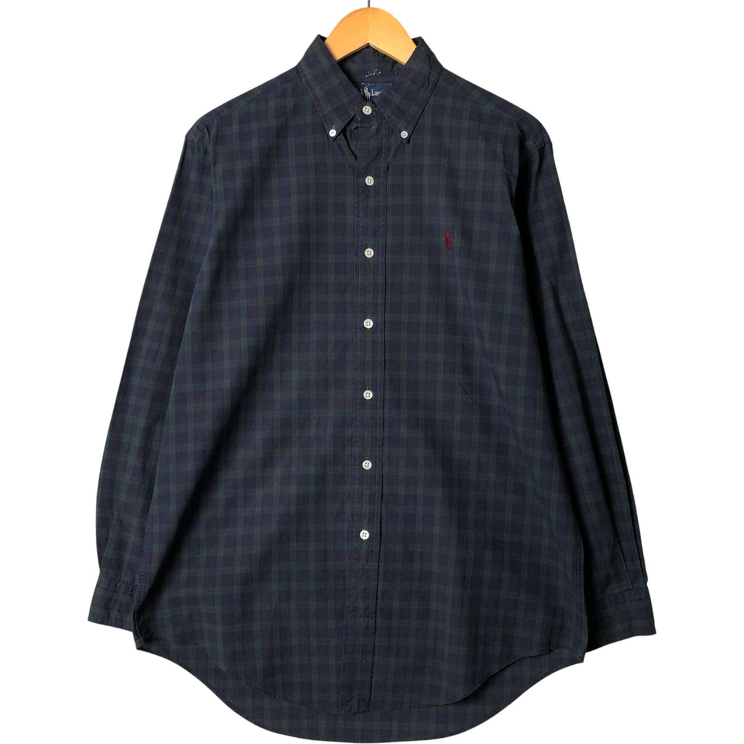 Ralph Lauren Blackwatch Check Long Sleeve Button-Down Check Shirt, Men's Size L cotton navy blue type Vintage Second Hand
