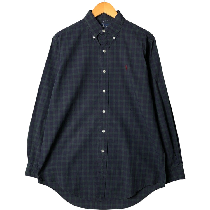 Ralph Lauren Blackwatch Check Long Sleeve Button-Down Check Shirt, Men's Size L cotton navy blue type Vintage Second Hand