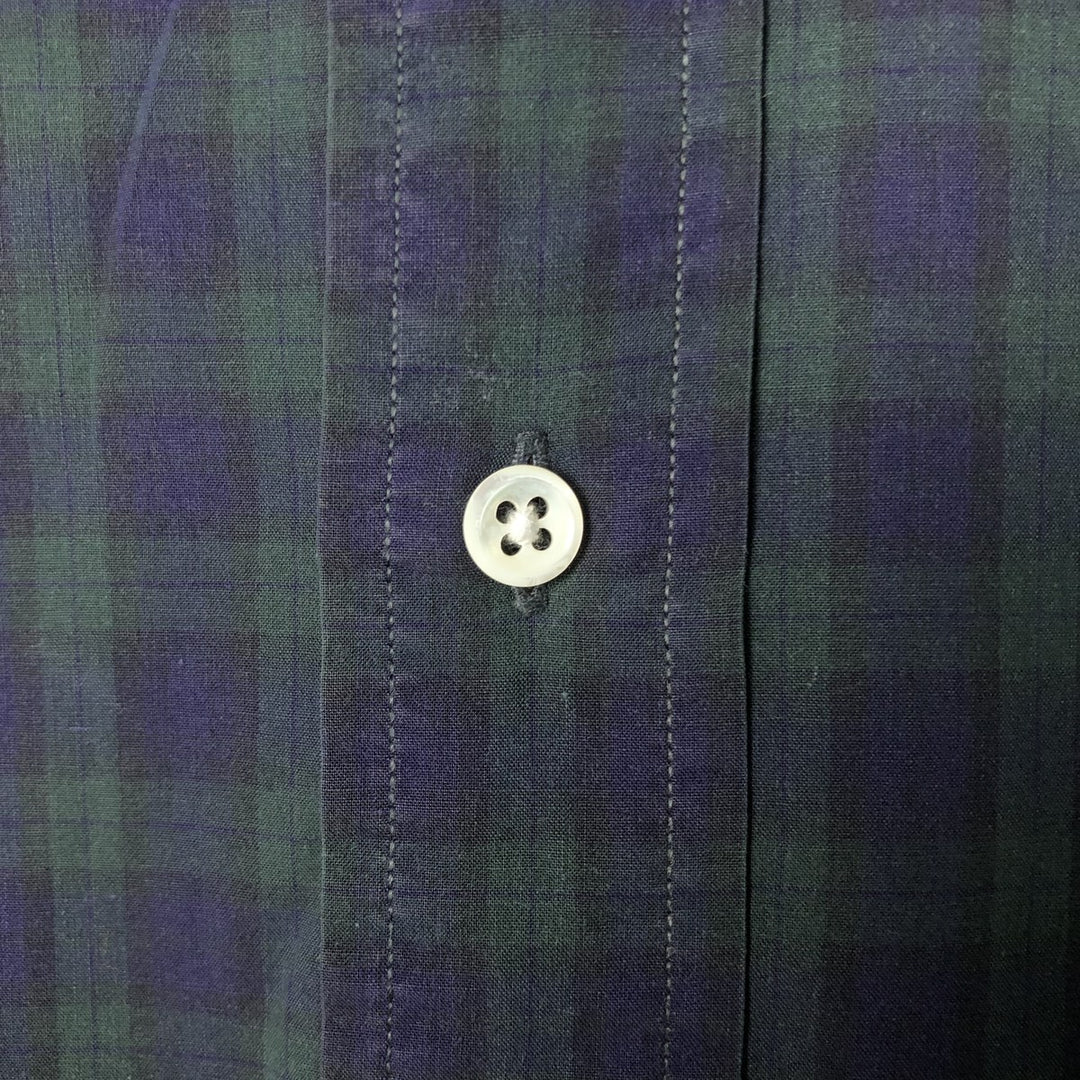 Ralph Lauren Blackwatch Check Long Sleeve Button-Down Check Shirt, Men's Size L cotton navy blue type Vintage Second Hand
