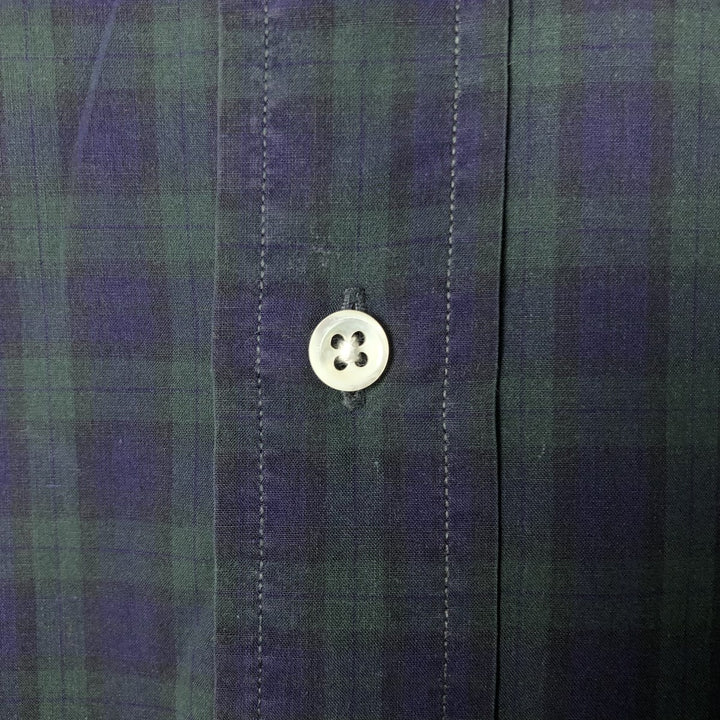 Ralph Lauren Blackwatch Check Long Sleeve Button-Down Check Shirt, Men's Size L cotton navy blue type Vintage Second Hand