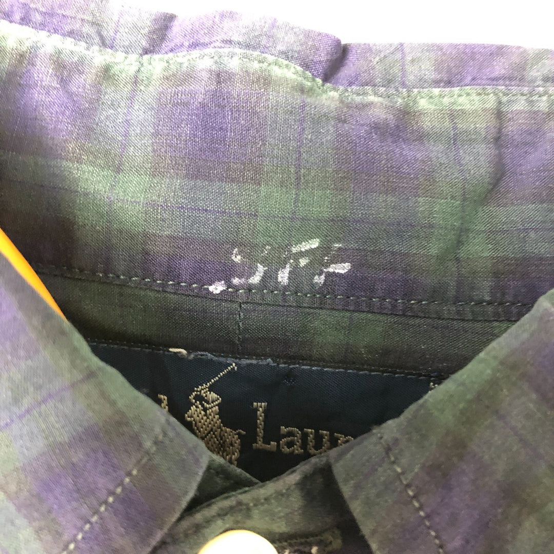Ralph Lauren Blackwatch Check Long Sleeve Button-Down Check Shirt, Men's Size L cotton navy blue type Vintage Second Hand