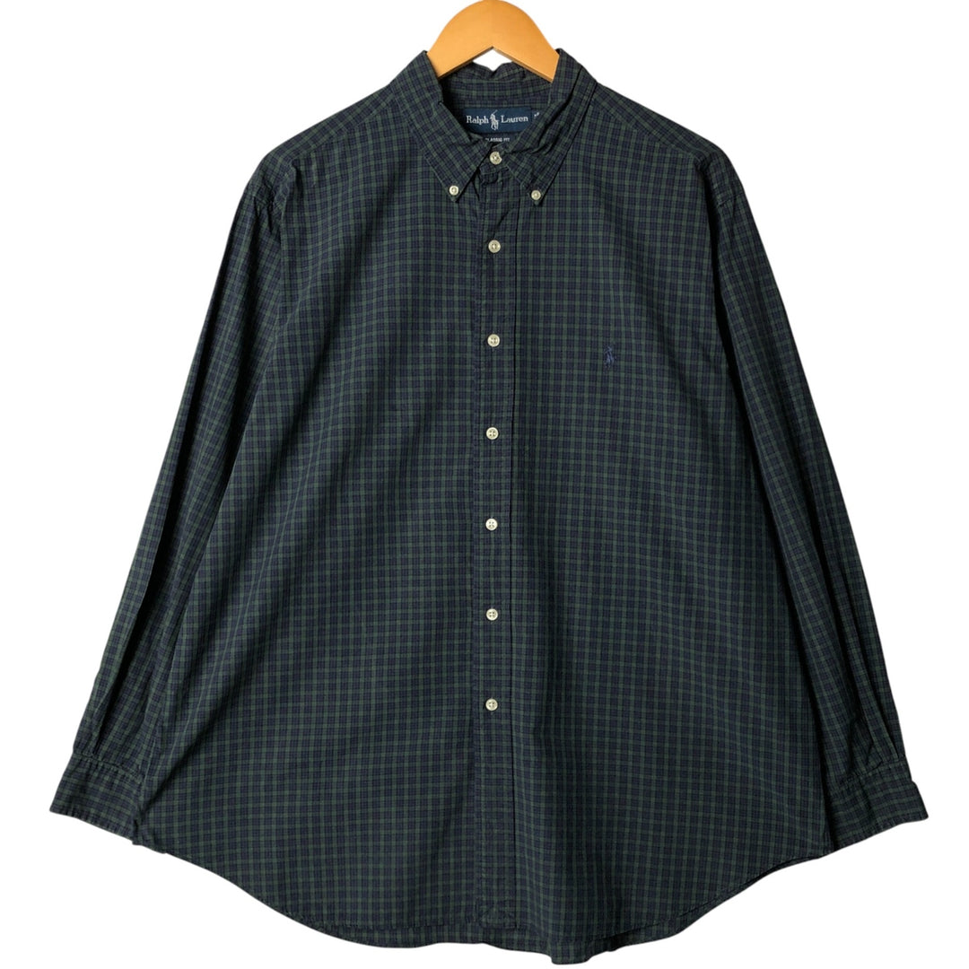 Ralph Lauren Classic Fit Blackwatch Check Long Sleeve Button-Down Check Shirt, Men's XL cotton navy blue type Vintage Second Hand