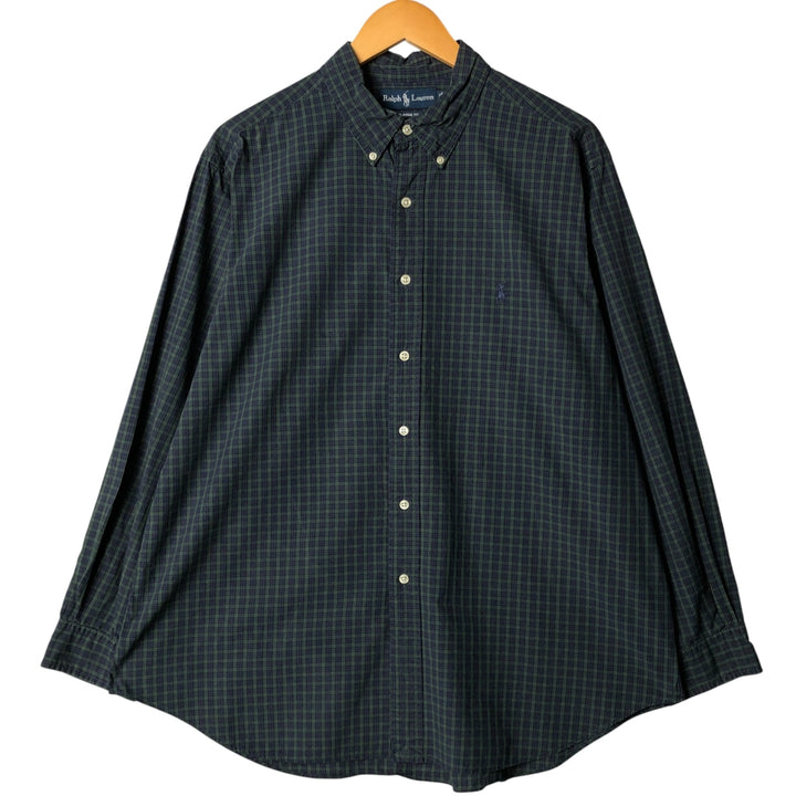 Ralph Lauren Classic Fit Blackwatch Check Long Sleeve Button-Down Check Shirt, Men's XL cotton navy blue type Vintage Second Hand
