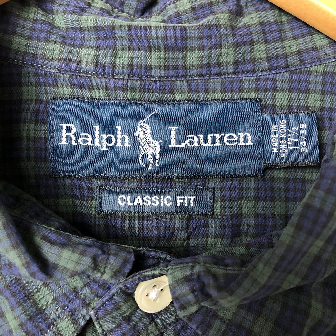 Ralph Lauren Classic Fit Blackwatch Check Long Sleeve Button-Down Check Shirt, Men's XL cotton navy blue type Vintage Second Hand