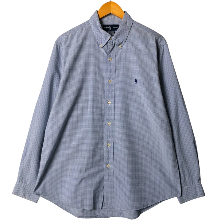 Ralph Lauren CUSTOM FIT long sleeve button down check shirt, men's size L cotton Blue type light blue Vintage Second Hand