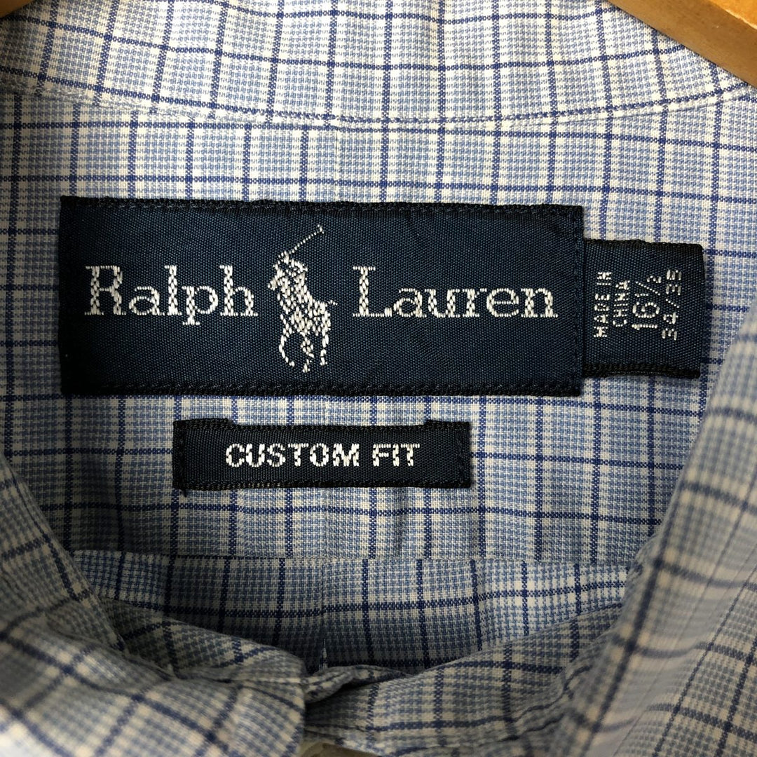 Ralph Lauren CUSTOM FIT long sleeve button down check shirt, men's size L cotton Blue type light blue Vintage Second Hand