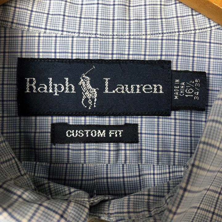 Ralph Lauren CUSTOM FIT long sleeve button down check shirt, men's size L cotton Blue type light blue Vintage Second Hand