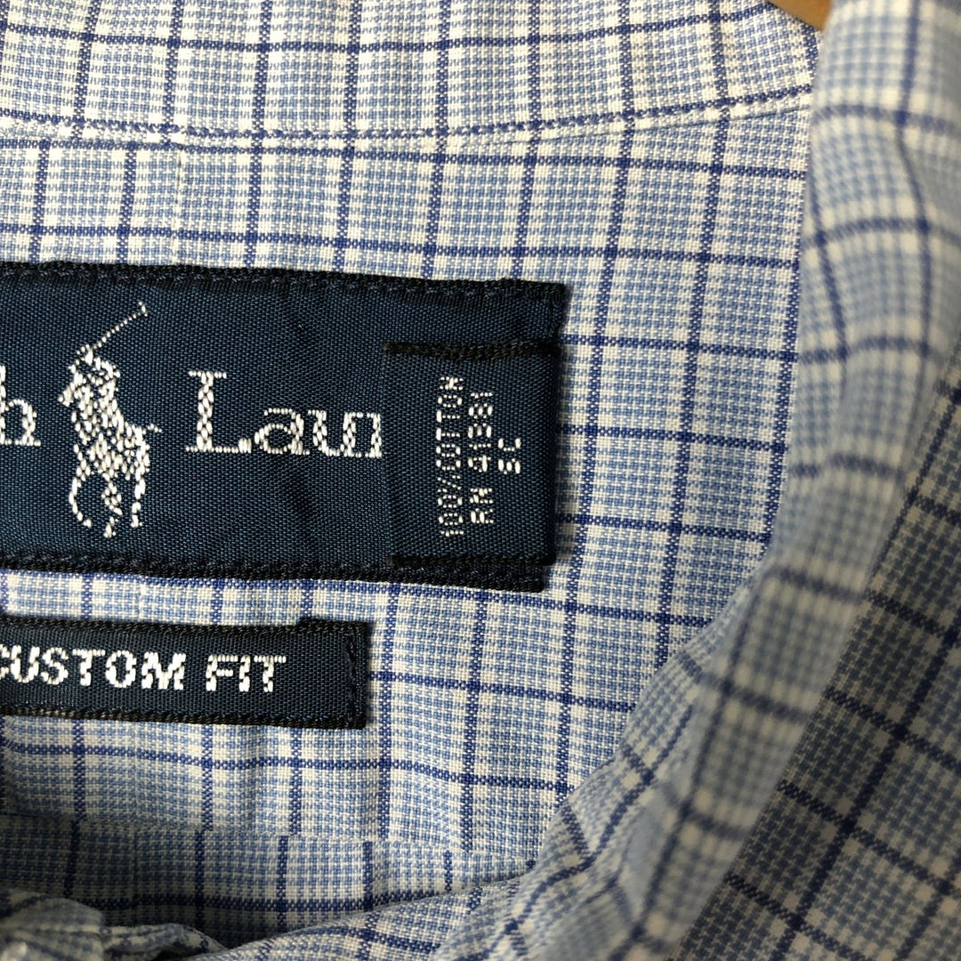 Ralph Lauren CUSTOM FIT long sleeve button down check shirt, men's size L cotton Blue type light blue Vintage Second Hand