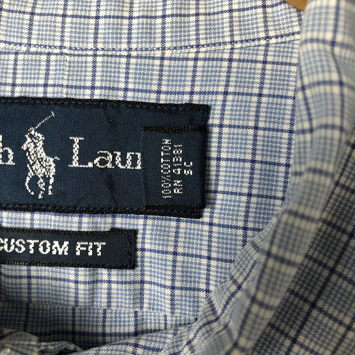 Ralph Lauren CUSTOM FIT long sleeve button down check shirt, men's size L cotton Blue type light blue Vintage Second Hand