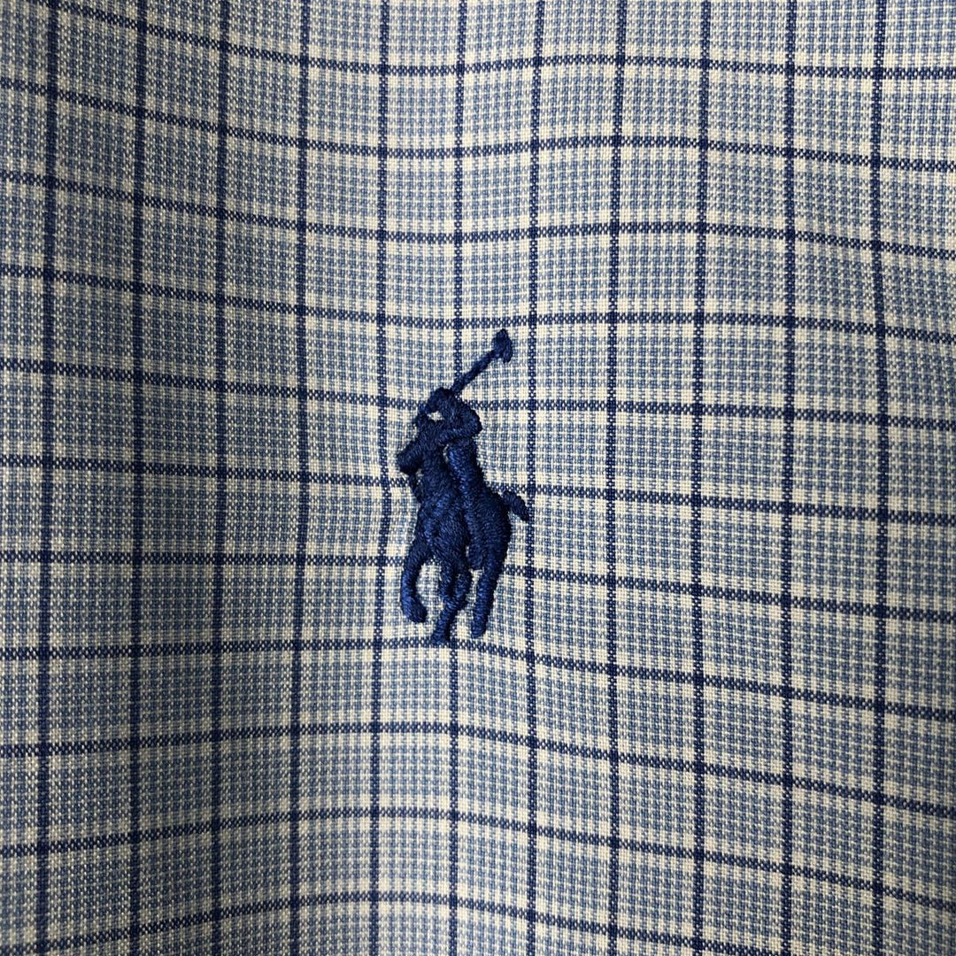 Ralph Lauren CUSTOM FIT long sleeve button down check shirt, men's size L cotton Blue type light blue Vintage Second Hand