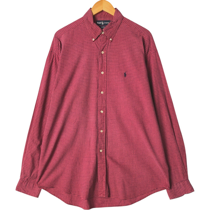 Ralph Lauren BLAIRE long sleeve button down check shirt, men's size L cotton burgundy type Vintage Second Hand