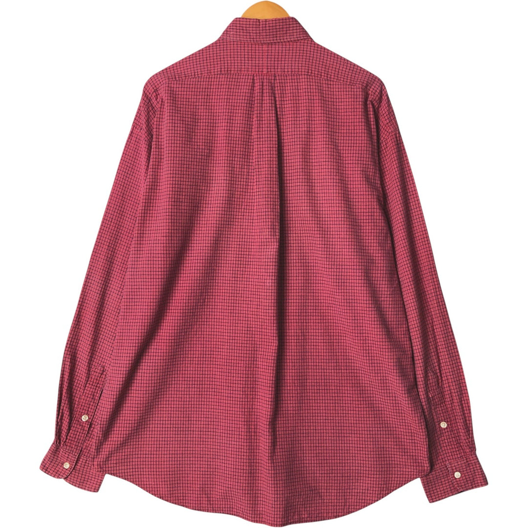 Ralph Lauren BLAIRE long sleeve button down check shirt, men's size L cotton burgundy type Vintage Second Hand