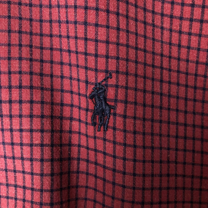 Ralph Lauren BLAIRE long sleeve button down check shirt, men's size L cotton burgundy type Vintage Second Hand