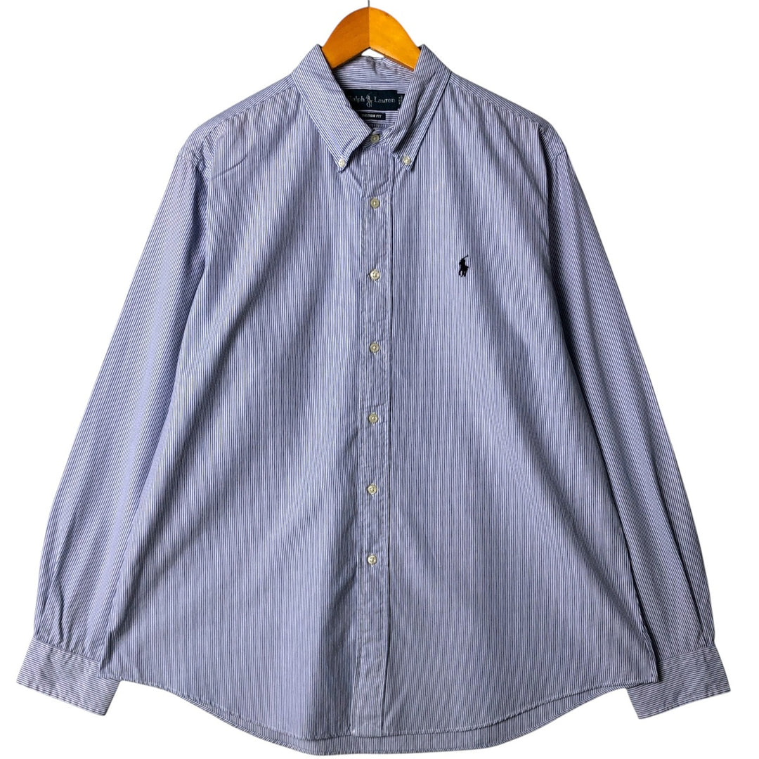 Ralph Lauren CUSTOM FIT long sleeve button down striped shirt men's XL size cotton blue type Vintage Second Hand