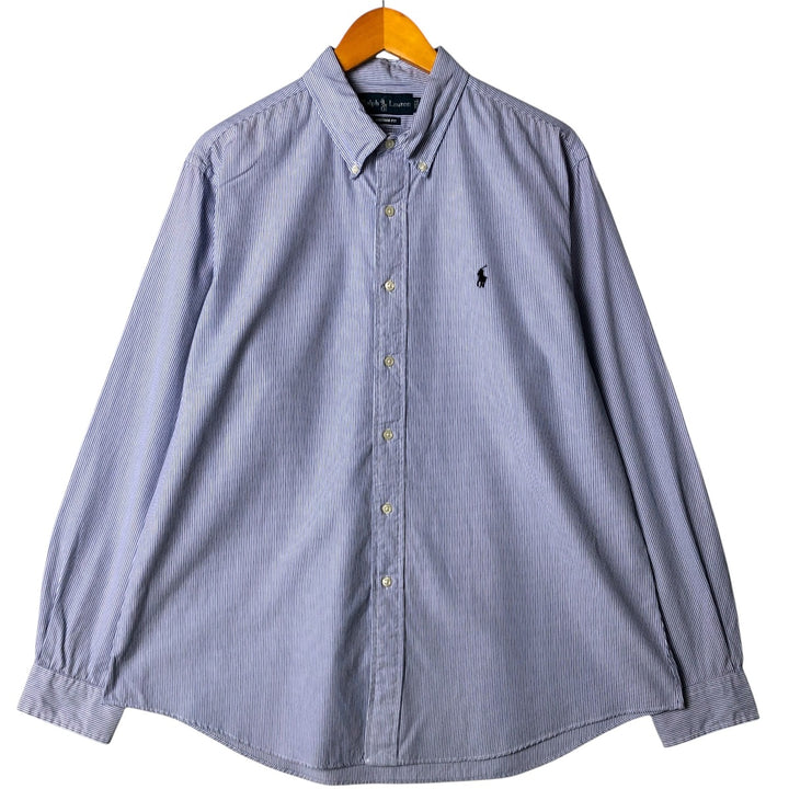 Ralph Lauren CUSTOM FIT long sleeve button down striped shirt men's XL size cotton blue type Vintage Second Hand