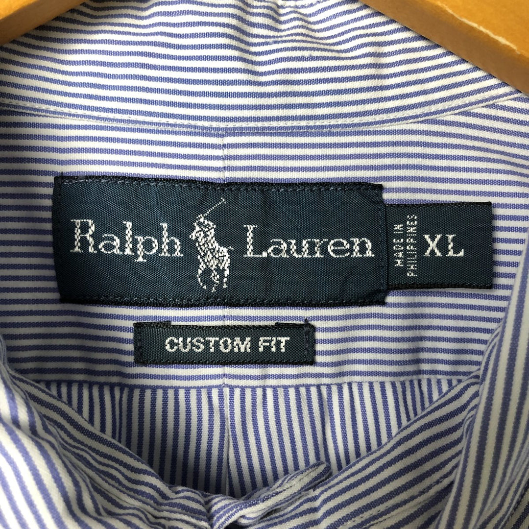 Ralph Lauren CUSTOM FIT long sleeve button down striped shirt men's XL size cotton blue type Vintage Second Hand