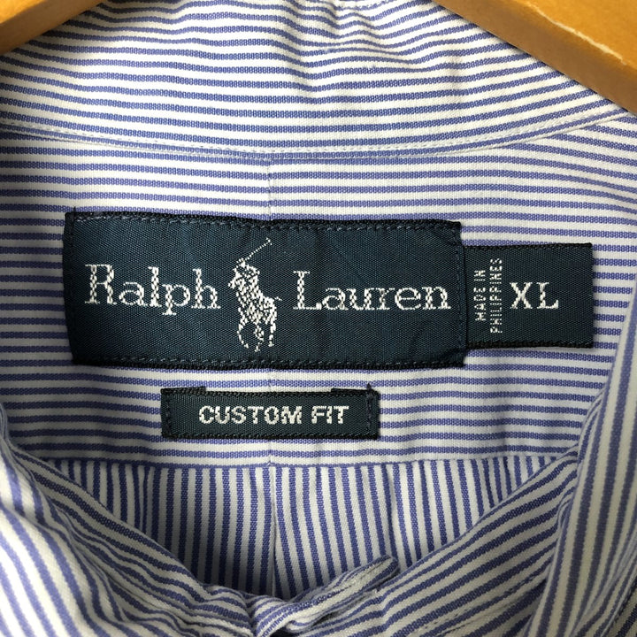 Ralph Lauren CUSTOM FIT long sleeve button down striped shirt men's XL size cotton blue type Vintage Second Hand