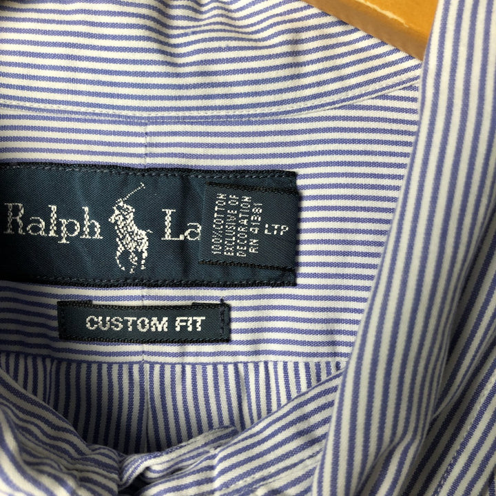 Ralph Lauren CUSTOM FIT long sleeve button down striped shirt men's XL size cotton blue type Vintage Second Hand