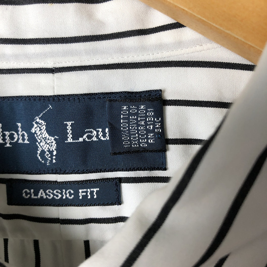 Ralph Lauren Classic Fit Long Sleeve Button Down Striped Shirt, Men's Size L cotton black type Vintage Second Hand