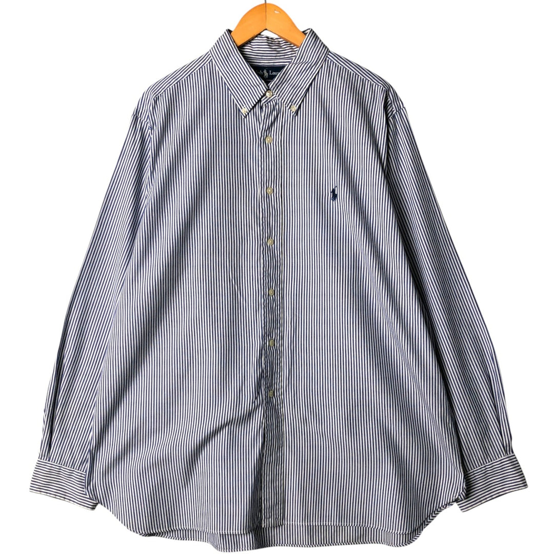Ralph Lauren Classic Fit Long Sleeve Button-Down Striped Shirt, Men's Size L cotton blue type Vintage Second Hand