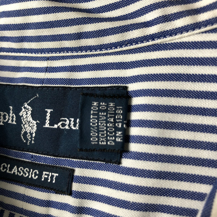 Ralph Lauren Classic Fit Long Sleeve Button-Down Striped Shirt, Men's Size L cotton blue type Vintage Second Hand