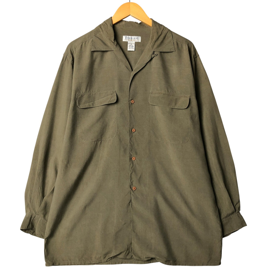 TORRIANT long-sleeved open-collar silk box shirt, men's size M silk Khaki type Vintage Second Hand