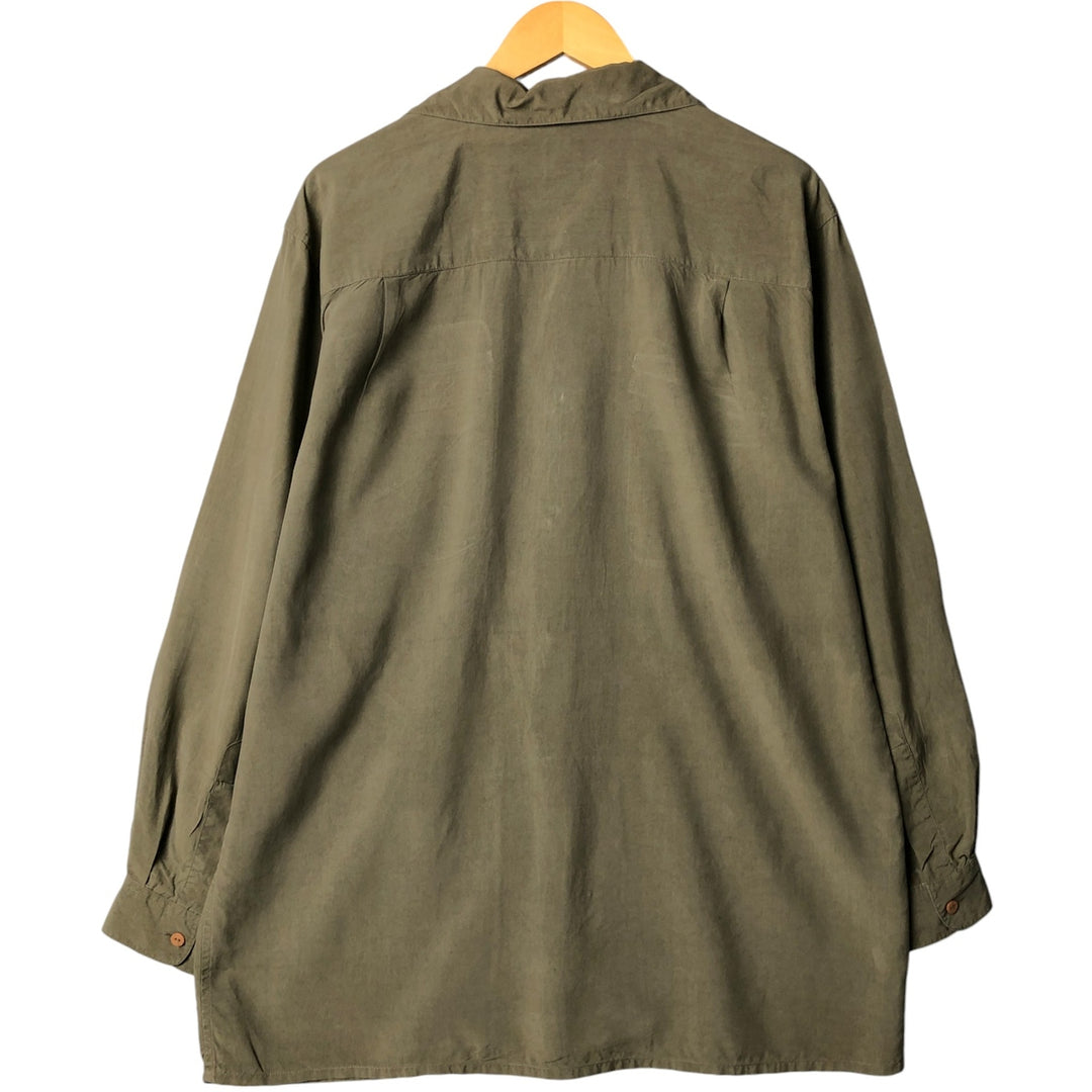 TORRIANT long-sleeved open-collar silk box shirt, men's size M silk Khaki type Vintage Second Hand