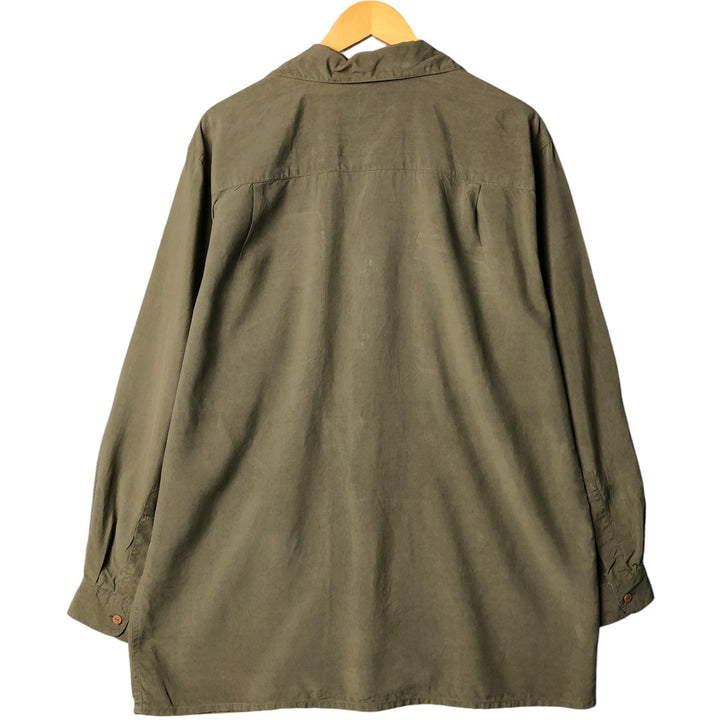 TORRIANT long-sleeved open-collar silk box shirt, men's size M silk Khaki type Vintage Second Hand