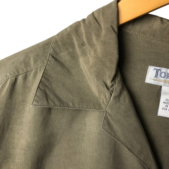 TORRIANT long-sleeved open-collar silk box shirt, men's size M silk Khaki type Vintage Second Hand