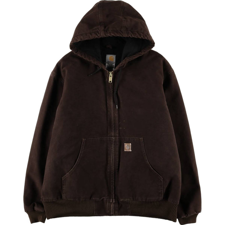 2000'S Carhartt Active Jacket, Padded Duck Full Zip Hoodie, Men's Size XL cotton brown type Vintage Second Hand