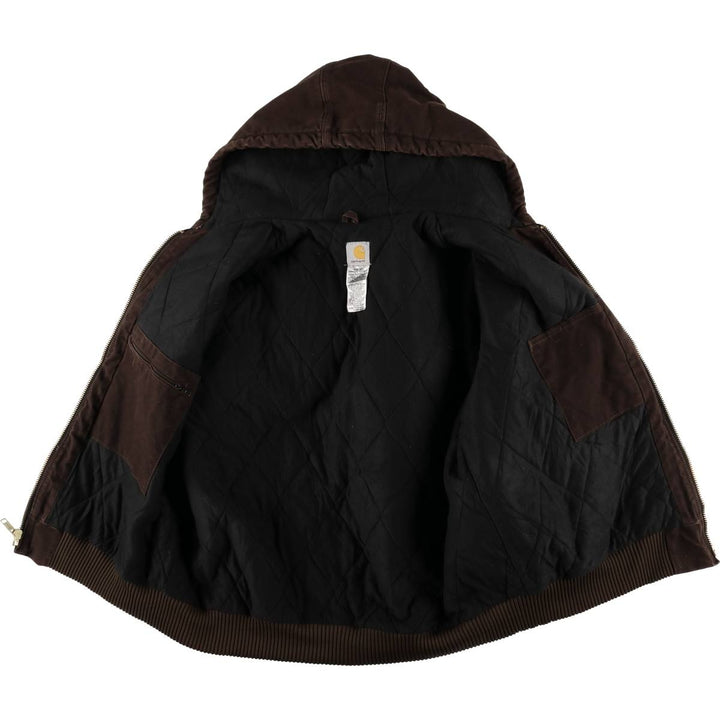 2000'S Carhartt Active Jacket, Padded Duck Full Zip Hoodie, Men's Size XL cotton brown type Vintage Second Hand