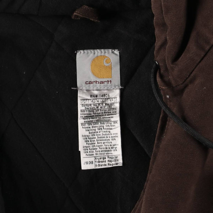 2000'S Carhartt Active Jacket, Padded Duck Full Zip Hoodie, Men's Size XL cotton brown type Vintage Second Hand
