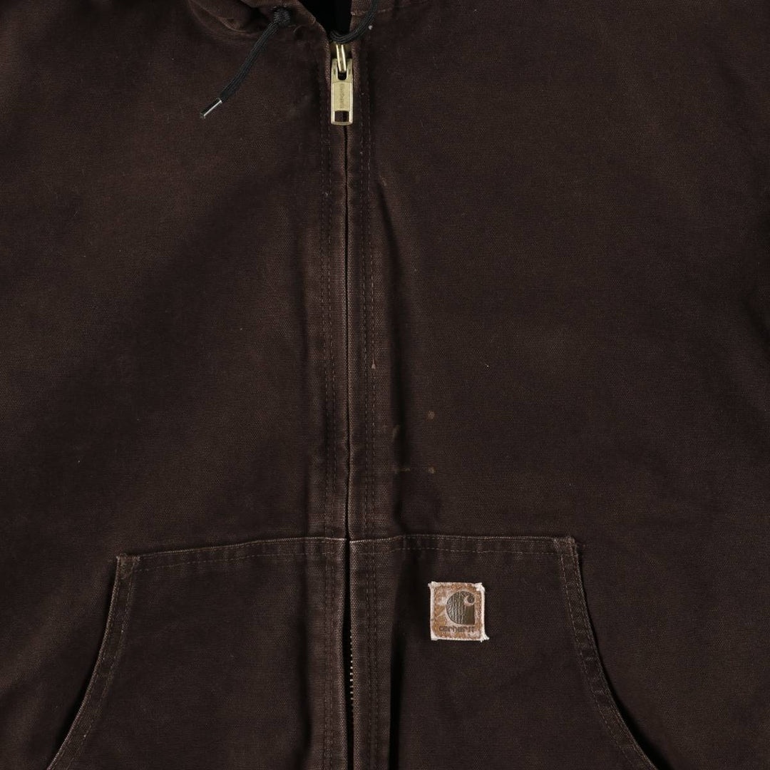 2000'S Carhartt Active Jacket, Padded Duck Full Zip Hoodie, Men's Size XL cotton brown type Vintage Second Hand