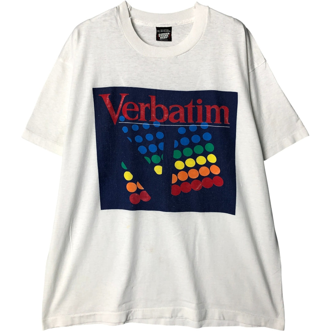 90'S Screen Stars Verbatim Advertising T-Shirt, Made in USA, Men's XL, Vintage cotton white type Vintage Second Hand