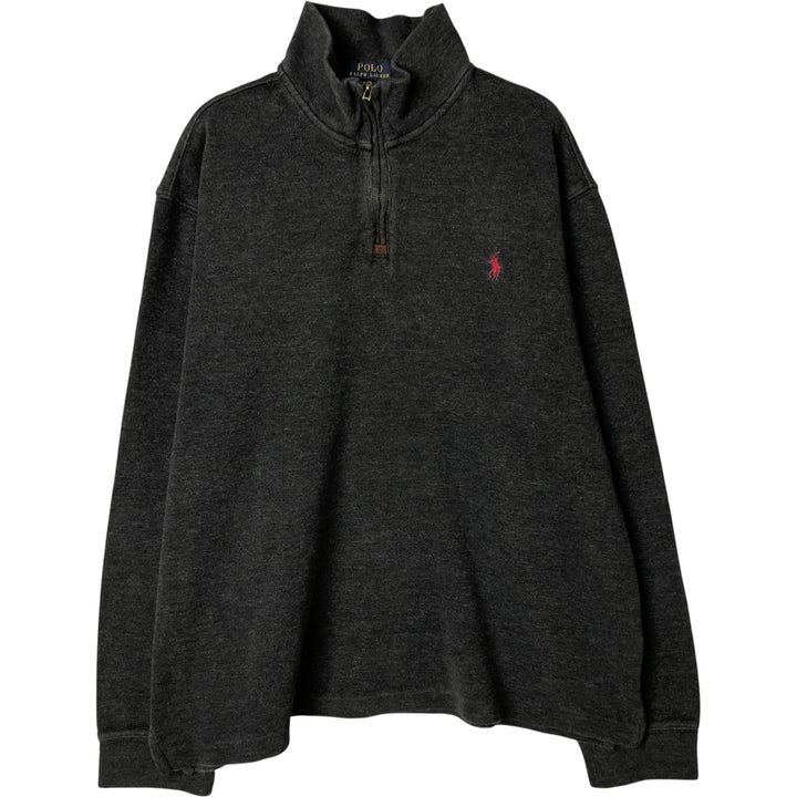 Ralph Lauren POLO RALPH LAUREN Half-Zip Sweatshirt, Men's XL cotton Charcoal Vintage Second Hand