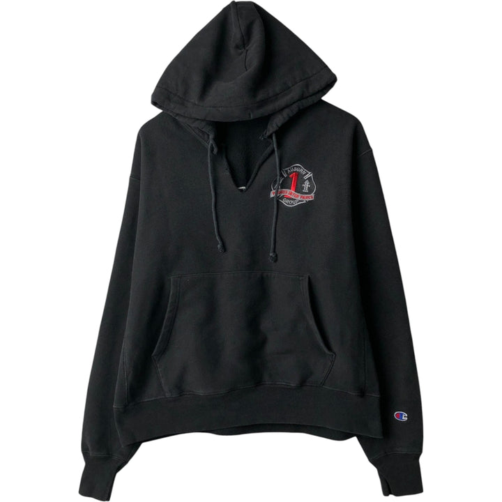 Champion Reverse Weave Replica Single Color Tag Sweat Pullover Hoodie Men's L Size cotton black type Vintage Second Hand