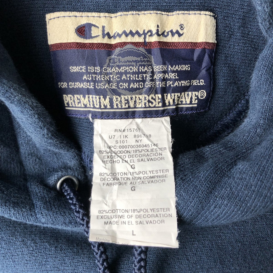 2000'S Champion PREMIUM REVERSE WEAVE Premium Reverse Weave Sweatshirt Pullover Hoodie, Men's Size L cotton navy blue type Vintage Second Hand