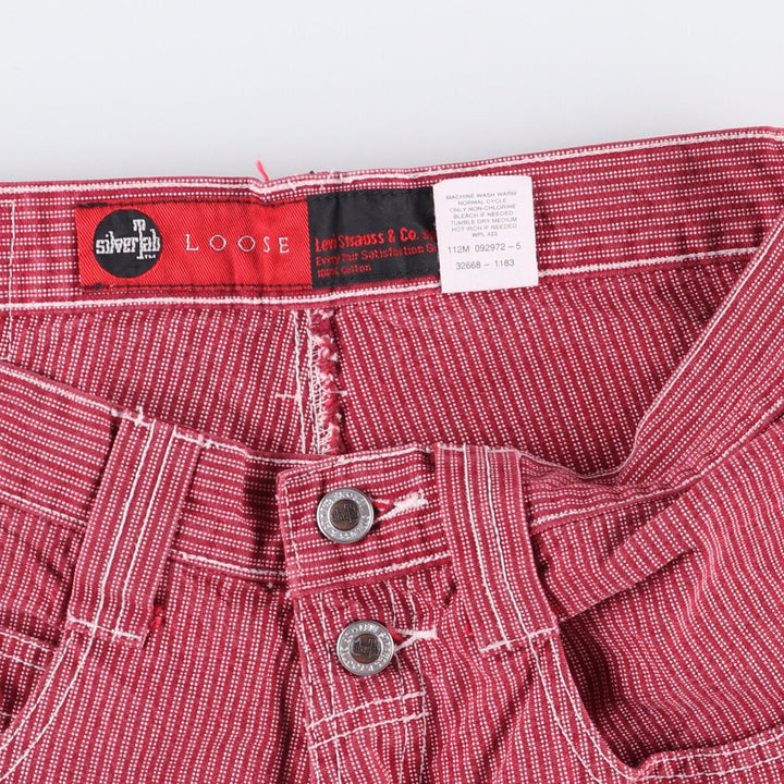 Levi's Silver Tab Loose Stripe Pattern Denim Painter Shorts, Men's Size W31 cotton red type Vintage Second Hand