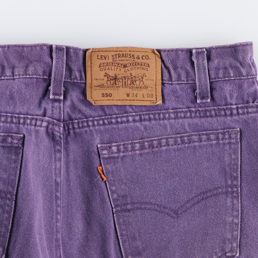 90'S Levi's 36550-7852 Orange Tab Denim Shorts, Made in USA, Men's Size 34, Vintage cotton purple type Vintage Second Hand