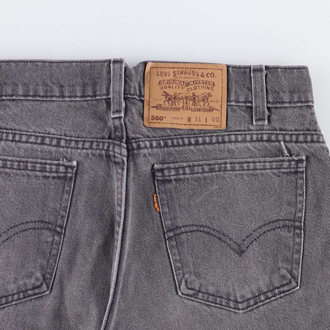 Vintage Levi's 560 Loose Fit Black Denim Shorts with Orange Tabs, Men's Size 32 unclear black type Vintage Second Hand