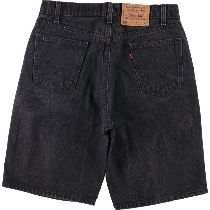 90'S Levi's 550 Relaxed Fit Orange Tab Black Denim Shorts Made in USA, Men's Size 34 (Vintage) cotton black type Vintage Second Hand