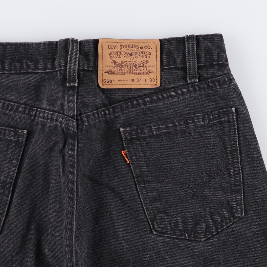 90'S Levi's 550 Relaxed Fit Orange Tab Black Denim Shorts Made in USA, Men's Size 34 (Vintage) cotton black type Vintage Second Hand