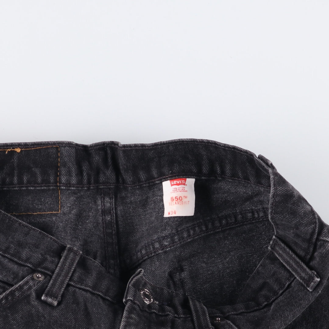 90'S Levi's 550 Relaxed Fit Orange Tab Black Denim Shorts Made in USA, Men's Size 34 (Vintage) cotton black type Vintage Second Hand