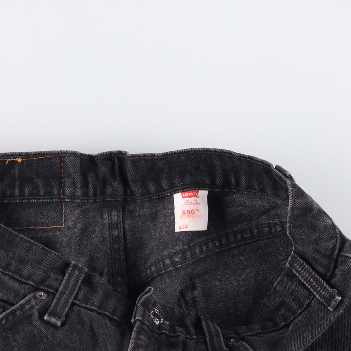 90'S Levi's 550 Relaxed Fit Orange Tab Black Denim Shorts Made in USA, Men's Size 34 (Vintage) cotton black type Vintage Second Hand