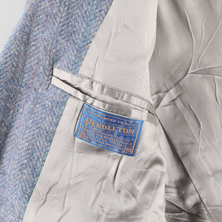 Vintage 1980'S Pendleton Striped Herringbone Wool Tailored Jacket, Made in USA, Men's Size Medium wool Blue type light blue Vintage Second Hand