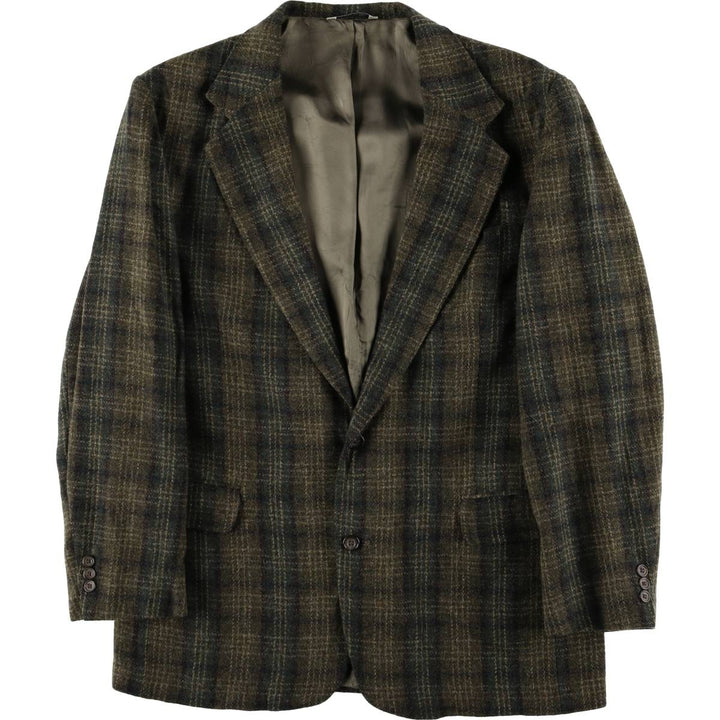 Eddie Bauer Check Pattern Wool Tailored Jacket, Made in USA, Men's Size XL wool Khaki type Vintage Second Hand