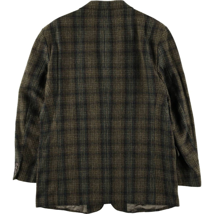 Eddie Bauer Check Pattern Wool Tailored Jacket, Made in USA, Men's Size XL wool Khaki type Vintage Second Hand